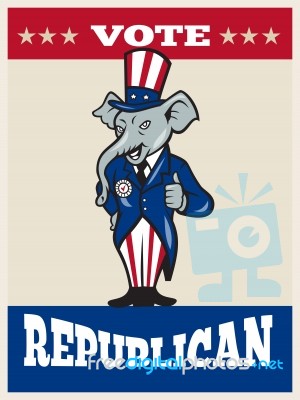 Republican Elephant Mascot Thumbs Up Usa Flag Stock Image