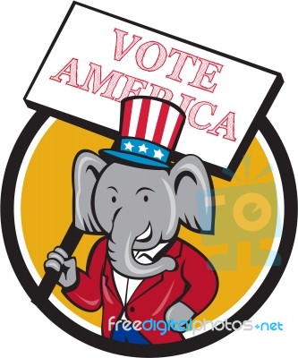 Republican Elephant Mascot Vote America Circle Cartoon Stock Image