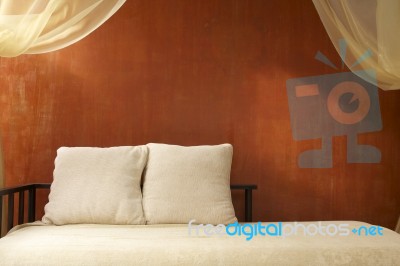 Resort And Spa Bed With Cushions Stock Photo