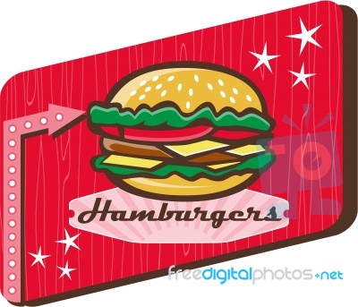 Retro 1950s Diner Hamburger Sign Stock Image