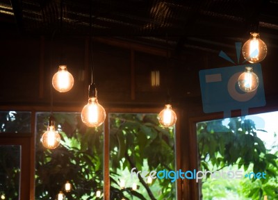 Retro Classic Hanging Light Bulbs Stock Photo