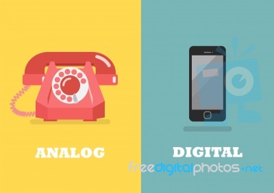 Retro Phone In Analog Age And Modern Phone In Digital Age Stock Image