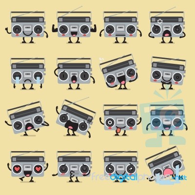 Retro Radio Character Emoji Set Stock Image