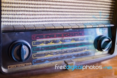Retro Radio On Wooden Table Stock Photo