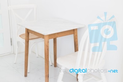 Retro Style Of White Wooden Chair Stock Photo