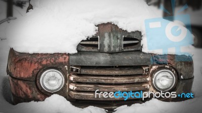 Retro Truck Buried In Snow Stock Photo