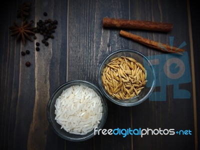 Rice And Paddy In The Glass Stock Photo