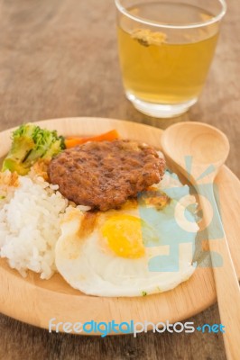 Rice With Hamburg Steak And Fried Egg Stock Photo
