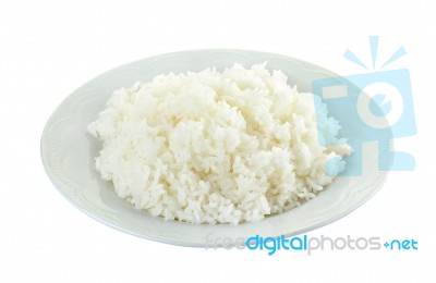 Rice With White Plated Isolated On The White Background Stock Photo