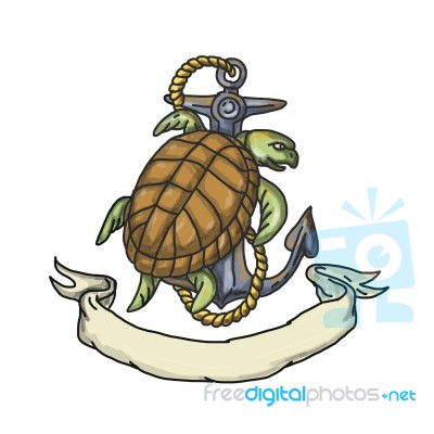 Ridley Sea Turtle On Anchor Drawing Stock Image