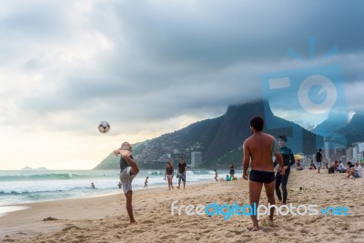 Rio De Janeiro, March 2: Group Of Brazilians Play A Game Of Keep… Stock Photo