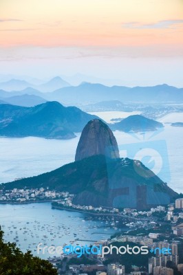 Rio De Janeiro, View From Corcovado To Sugarloaf Mountain Stock Photo