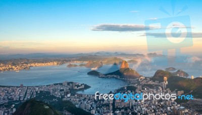 Rio De Janeiro, View From Corcovado To Sugarloaf Mountain Stock Photo