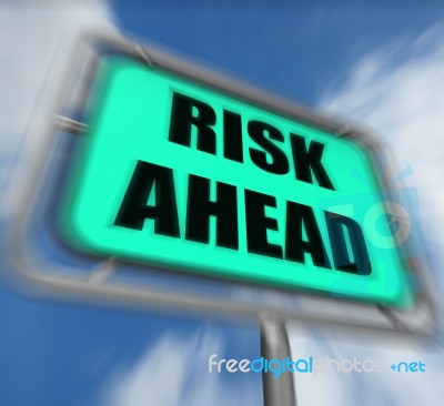 Risk Ahead Sign Displays Dangerous Unstable And Insecure Warning… Stock Image