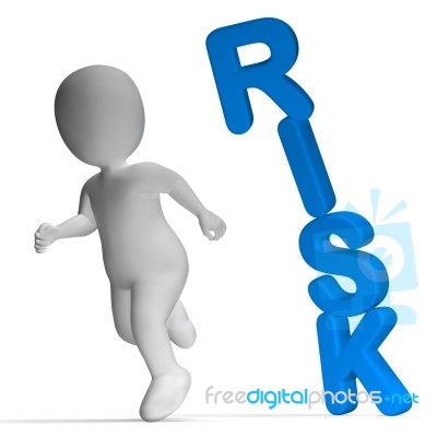 Risk And 3d Character Showing Peril And Uncertainty Stock Image