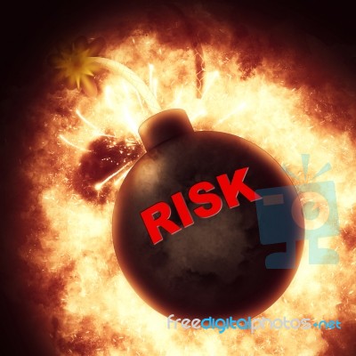 Risk Bomb Indicates Inferno Insecure And Risky Stock Image