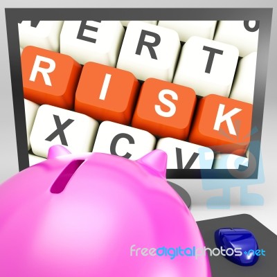 Risk Keys On Monitor Showing Investment Risks Stock Image