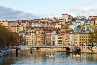 River Scene In The City Of Lyon Stock Photo