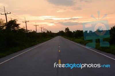 Road At The Sunset Stock Photo