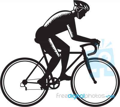 Road Cyclist Racing Woodcut Stock Image