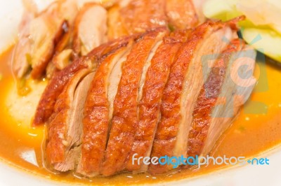 Roast Duck With Sauces Stock Photo