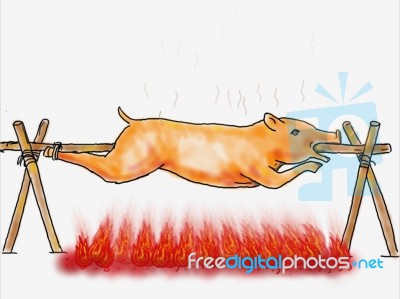 Roast Pig Lechon  Roasting Color Drawing Stock Image