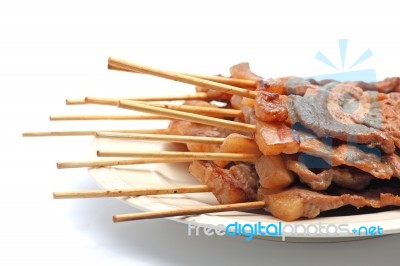 Roast Pork In A Stick Stock Photo