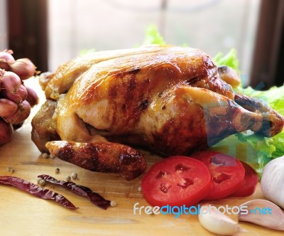 Roasted Chicken And Vegetables Stock Photo