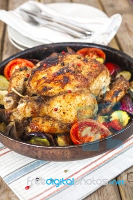 Roasted Chicken With Vegetables Stock Photo