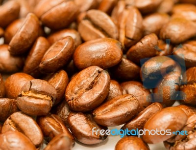 Roasted Coffee Beans Represents Hot Drink And Brown Stock Photo