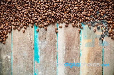Roasted Coffee On Wood Stock Photo