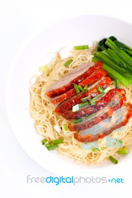 Roasted Duck With Yellow Noodle Stock Photo