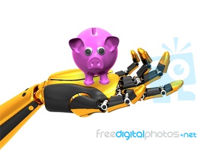 Robot Arm Holding Piggy Bank Stock Image