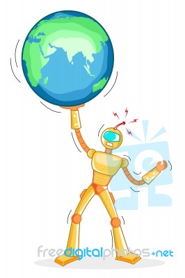 Robot Holding Globe Stock Image