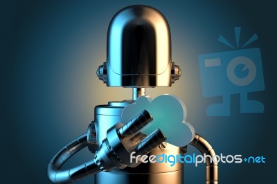 Robot With Cloud Symbol. Cloud Technology Concept Stock Image