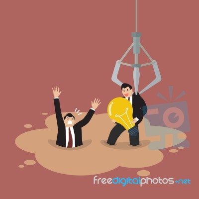 Robotic Claw Picking A Businessman Who Has An Idea From A Quicks… Stock Image