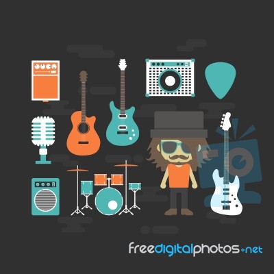 Rock Musician And Music Instrument Stock Image