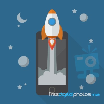 Rocket Launching From Smartphone Stock Image
