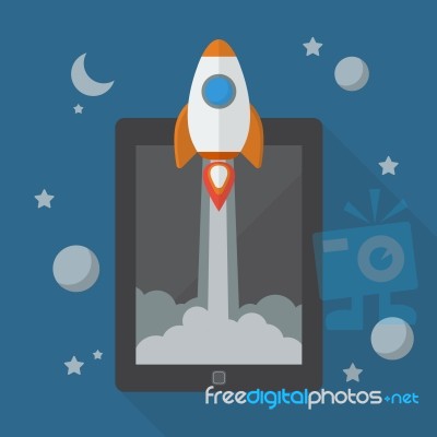 Rocket Launching From Tablet Stock Image