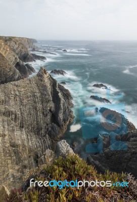 Rocks Formations On Alentejo Coastline Stock Photo