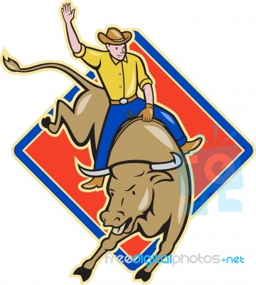 Rodeo Cowboy Bull Riding Cartoon Stock Image