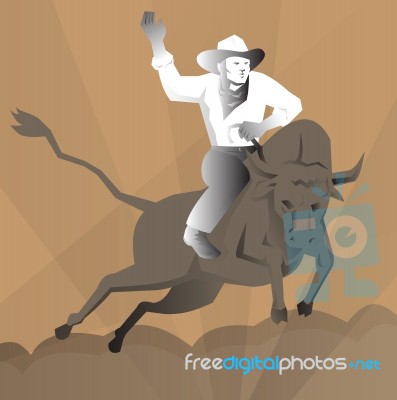 Rodeo Cowboy Bull Riding Retro Stock Image