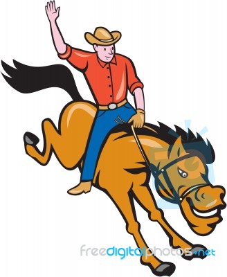 Rodeo Cowboy Riding Bucking Bronco Cartoon Stock Image