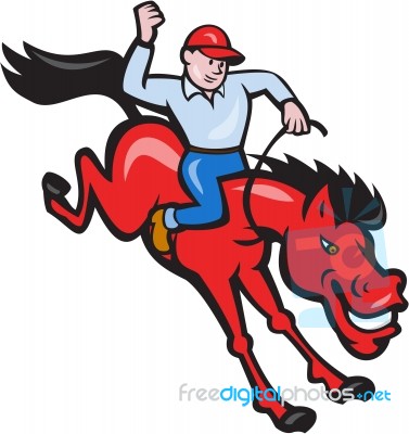 Rodeo Cowboy Riding Horse Isolated Cartoon Stock Image