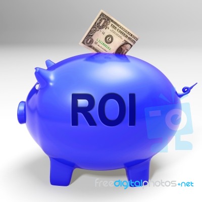 Roi Piggy Bank Means Investors Return And Income Stock Image