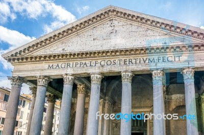 Roman Pantheon Facade In Rome Stock Photo