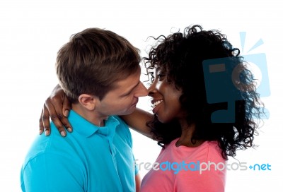 Romantic Couple Kissing Each Other Stock Photo