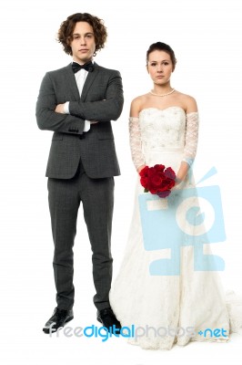 Romantic Newlywed Couple Posing Stock Photo