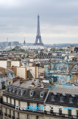 Roofs Of Paris And Eiffel Tower Stock Photo