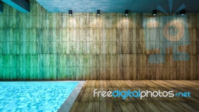 Room Interior Wooden And Pool Stock Image